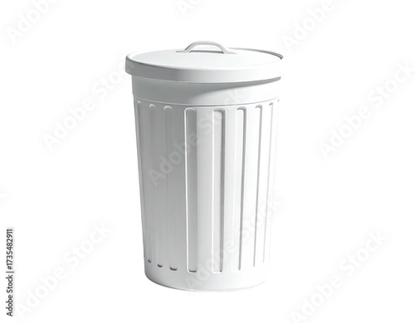 Fototapeta White cylindrical waste receptacle with a lid on a black background