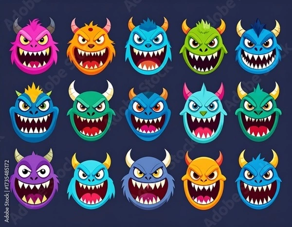 Obraz Cartoon Monster Faces Collection.