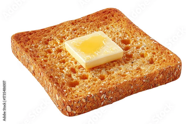 Fototapeta Toasted Bread with Melting Butter Square Isolated on Transparent Background Breakfast Food Golden Brown Toast Crisp Edges Soft Yellow Butter Perfect for Breakfast Still Life Food Photography