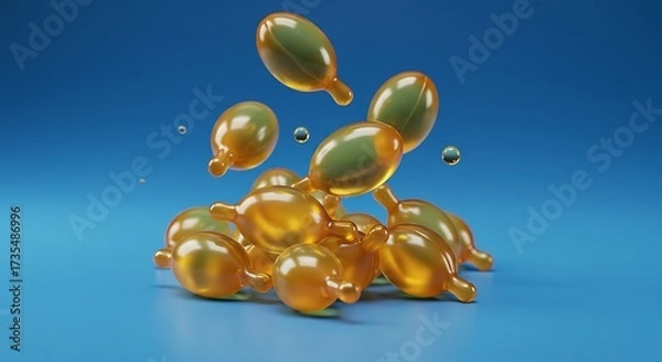 Obraz Vitamin capsules illustration floating on blue background creative render