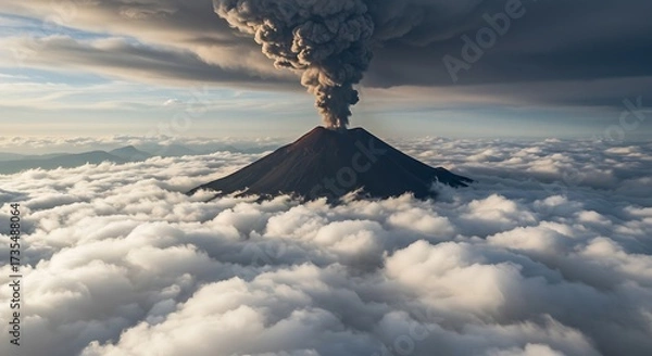 Obraz Volcanic eruption above the clouds a dramatic aerial view