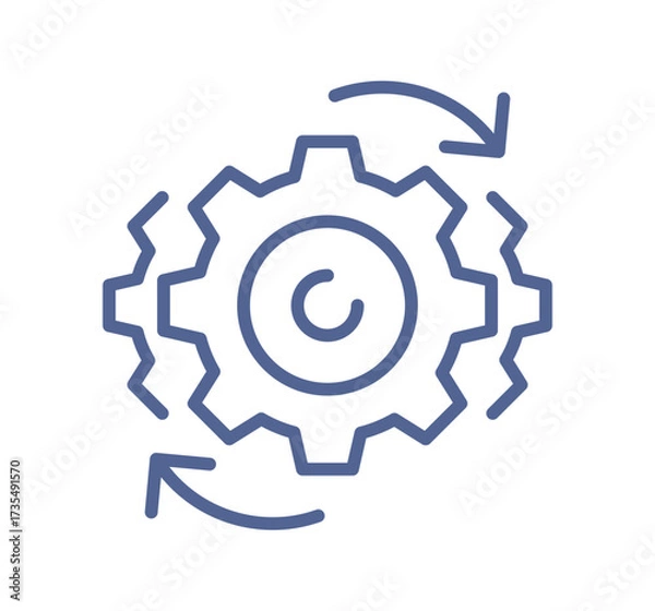 Fototapeta Rotating gear icon, automation process, workflow cycle, system operation, continuous improvement, technology development linear outline vector illustration.