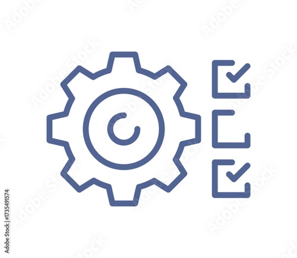 Fototapeta Process management icon, gear with checklist, workflow optimization, task control, productivity linear vector illustration.
