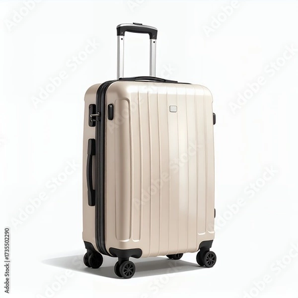 Fototapeta Elegant travel suitcase with extensible handle displayed on a clean white backdrop