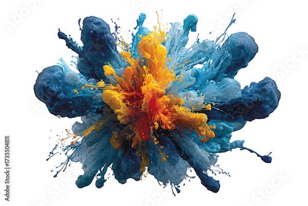 Fototapeta Explosion of Turquoise and Gold Paint Splatter on Black Backdrop Artistic Burst of Color Abstract Dynamic Splash Isolated Shot Isolated on Transparent Background