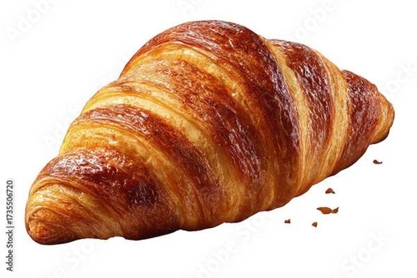 Fototapeta Golden Brown Croissant Sprinkled with Powdered Sugar on Transparent Background Detail Focused Still Life of a Fresh Pastry Rich in Texture and Warm Light Ideal for Culinary Themes