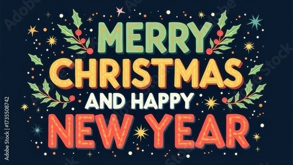 Fototapeta Colored text "MERRY CHRISTMAS AND HAPPY NEW YEAR"
