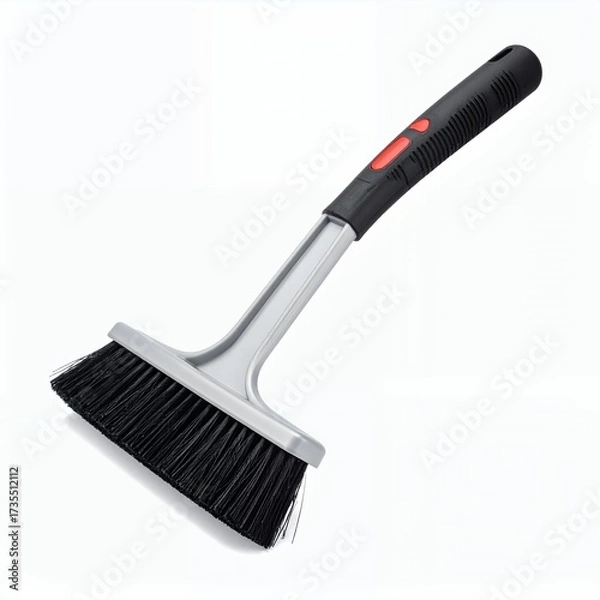 Fototapeta Angled utility brush with black bristles on clean white background for housework
