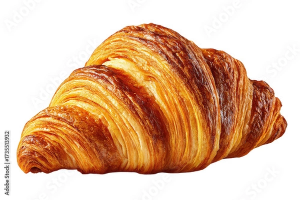 Fototapeta Close Up of Golden Brown Croissant on Transparent Background in Studio Shot of a Fresh Baked Pastry with Delicate Flaky Layers Highlighting Texture and Artisan Craftsmanship