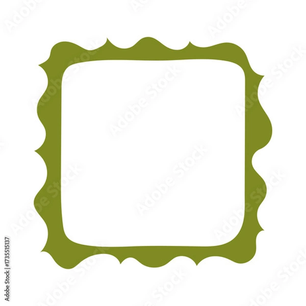 Fototapeta A single hand-drawn square frame with rounded wavy edges. Bold olive green decorative border in minimalist doodle style. Great for scrapbooking, invitations, cards, posters, photo albums, and crafts.