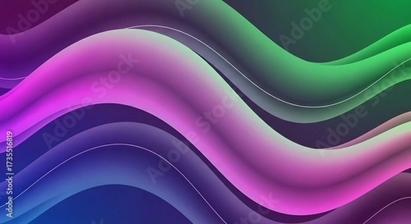 Fototapeta A vibrant abstract background features flowing, gradient waves transitioning from deep blues and purples to bright pinks and greens, creating a dynamic and visually appealing composition