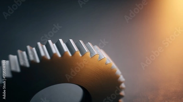 Fototapeta Industrial action closeup of polished metal gear ring in studio setting highlighting precision and design