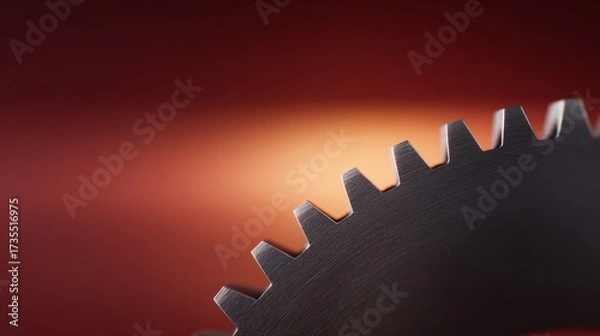 Fototapeta Closeup of polished gear rim industrial setting macro photography warm lighting detailed view mechanical concept