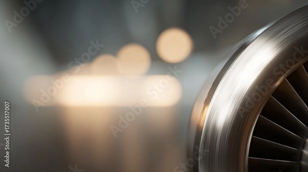 Fototapeta Dynamic close-up of airplane engine rotor industrial facility high-quality image polished metal macro view aviation engineering