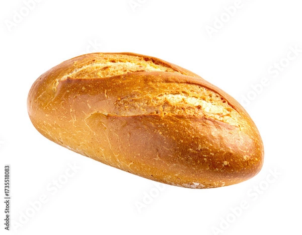 Obraz Oval loaf of golden-brown baked bread, isolated against a solid black backdrop