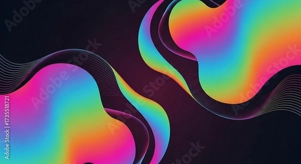 Fototapeta An abstract background with vibrant, iridescent shapes that seem to float against a dark backdrop, creating a mesmerizing visual effect with a modern and artistic feel to it