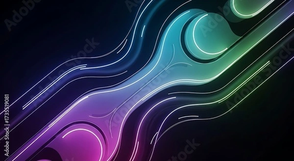 Fototapeta A mesmerizing aerial view of a vibrant, neonlit highway interchange at night, showcasing the dynamic flow of traffic and the intricate network of roads illuminated in vivid colors