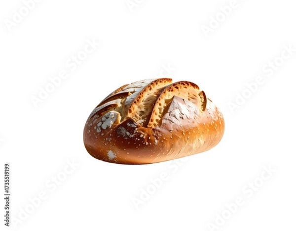 Obraz Oval-shaped loaf of bread on black background, detailed texture and light dusting