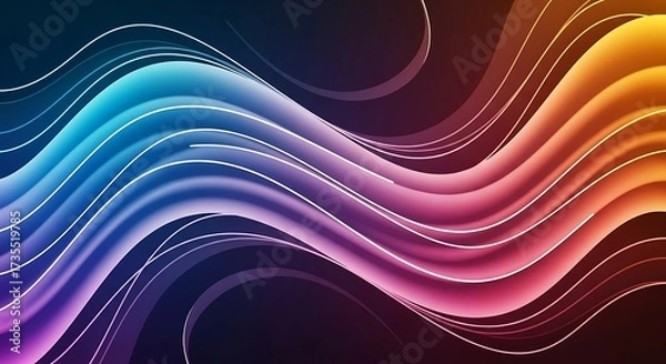 Fototapeta A vibrant abstract wave design featuring a gradient of colors flowing smoothly across the frame, creating a dynamic and visually appealing composition with a sense of movement and energy