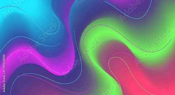 Fototapeta An abstract background with swirling gradients of blue, purple, green, and red, creating a dynamic and visually appealing composition with a sense of movement and fluidity