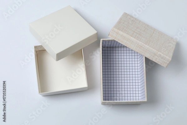 Fototapeta empty paper box with lid on white background, top view