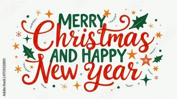 Fototapeta Colored text "MERRY CHRISTMAS AND HAPPY NEW YEAR"