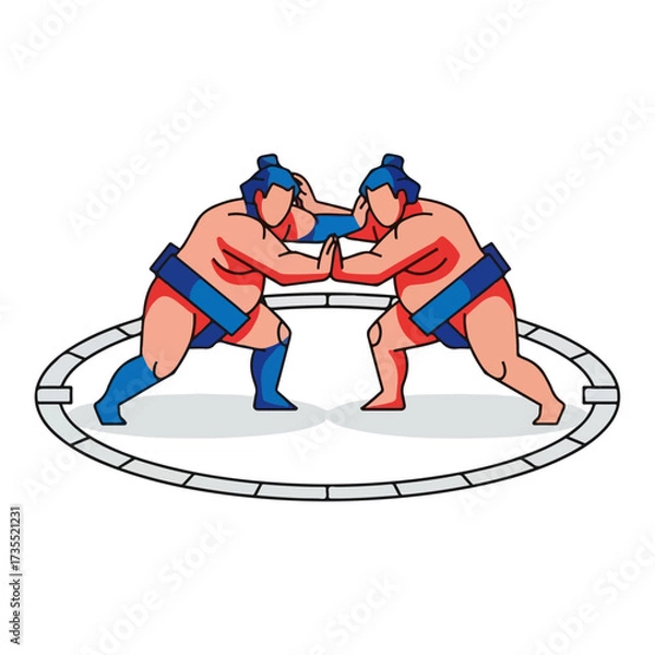 Fototapeta Sumo wrestlers facing each other in a competitive match on the ring.