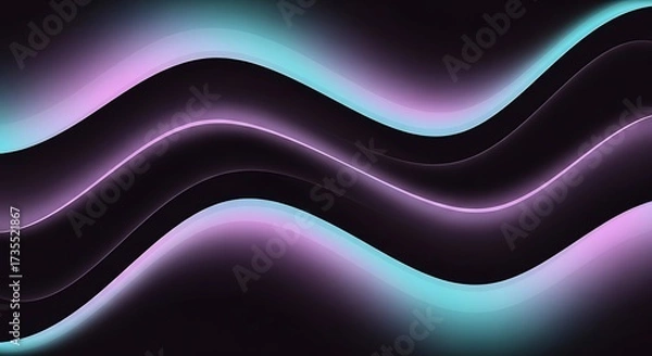 Fototapeta A mesmerizing abstract art piece featuring undulating waves of vibrant turquoise and soft lavender hues, creating a captivating visual symphony against a deep, dark backdrop
