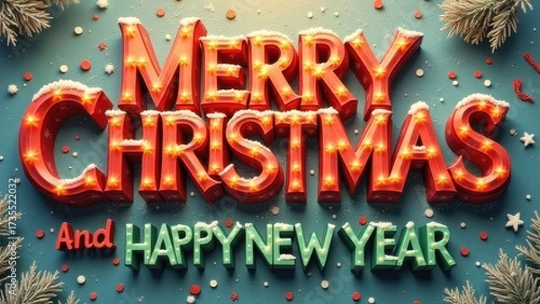Fototapeta Colored text "MERRY CHRISTMAS AND HAPPY NEW YEAR"