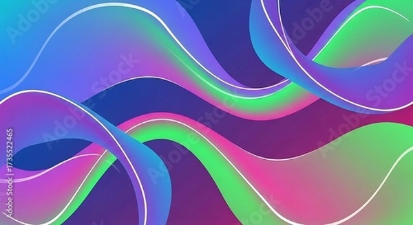 Fototapeta A vibrant abstract background featuring flowing, iridescent waves in shades of blue, green, purple, and pink, creating a dynamic and visually captivating design with a modern aesthetic