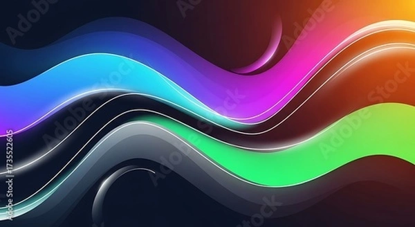 Fototapeta A vibrant abstract wave design featuring a spectrum of colors, from deep blues and purples to bright greens and oranges, creating a dynamic and visually appealing composition with smooth gradients