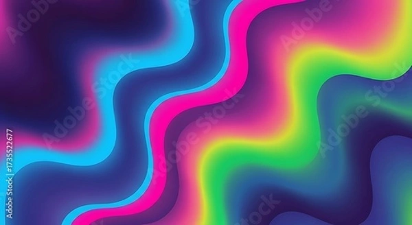 Fototapeta A mesmerizing dance of vibrant colors unfolds, with neon hues of pink, blue, green, and yellow intertwining in a fluid, wavelike motion, creating a captivating and dynamic visual experience