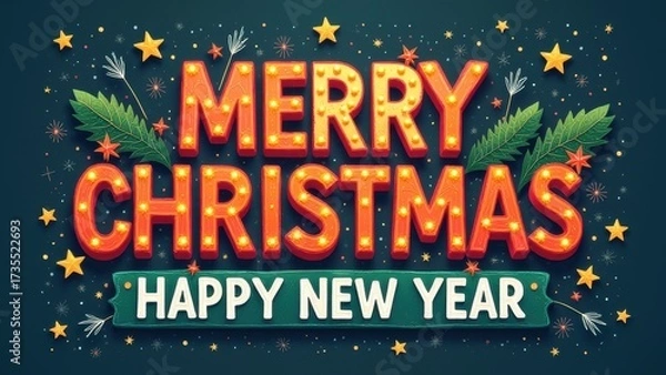 Fototapeta Colored text "MERRY CHRISTMAS AND HAPPY NEW YEAR"