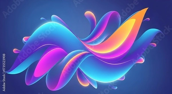 Fototapeta An abstract and vibrant fluid design featuring a mesmerizing blend of blue, purple, orange, and yellow hues, creating a dynamic and eyecatching composition on a dark blue background