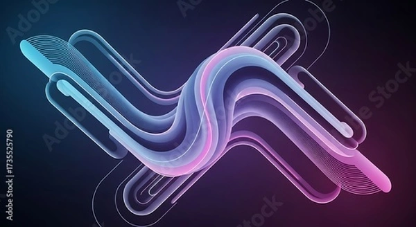 Fototapeta A mesmerizing abstract wave gracefully undulates against a dark backdrop, its form defined by layers of vibrant hues, transitioning from cool blues to warm pinks, creating a captivating visual rhythm