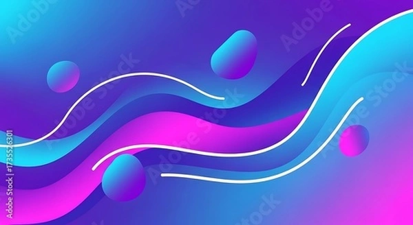 Fototapeta A vibrant and dynamic abstract background featuring flowing waves of color, transitioning from cool blues and purples to warm pinks, creating a sense of movement and energy with floating spheres
