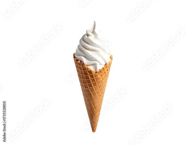 Obraz Swirl of vanilla soft serve ice cream in a crispy waffle cone, isolated