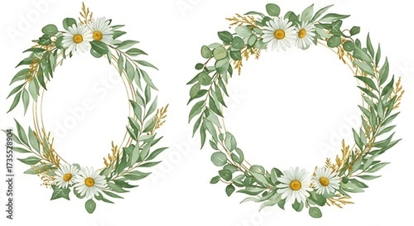 Fototapeta Watercolor floral wreaths illustration isolated on white background design