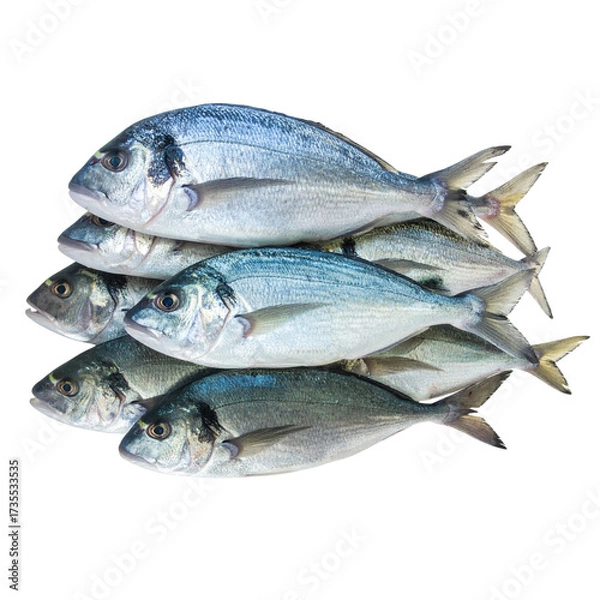 Fototapeta  Close-up of an image of a school of sea fish isolated on a transparent background png file. 