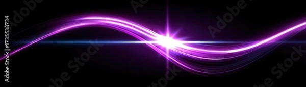 Fototapeta Vibrant Neon Light Waves Flowing Across a Dark Background with Bright Flare and Dynamic Motion in Abstract Digital Art Style