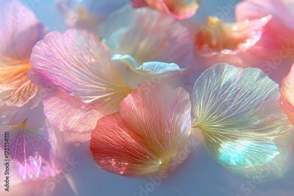 Fototapeta Topdown view of pastel flower petals arranged on a soft background floral art nature tranquil environment
