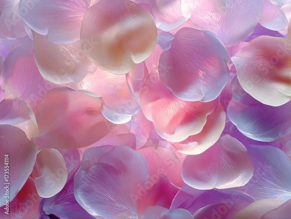 Fototapeta Top-down view of overlapping pastel petals in blue floral abstract art serene environment nature concept