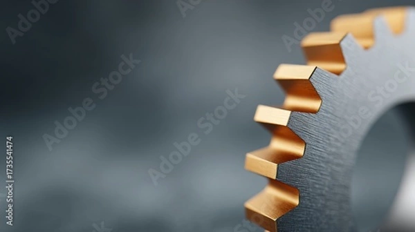 Fototapeta Closeup of metallic gear plate in industrial setting macro photography high-tech environment