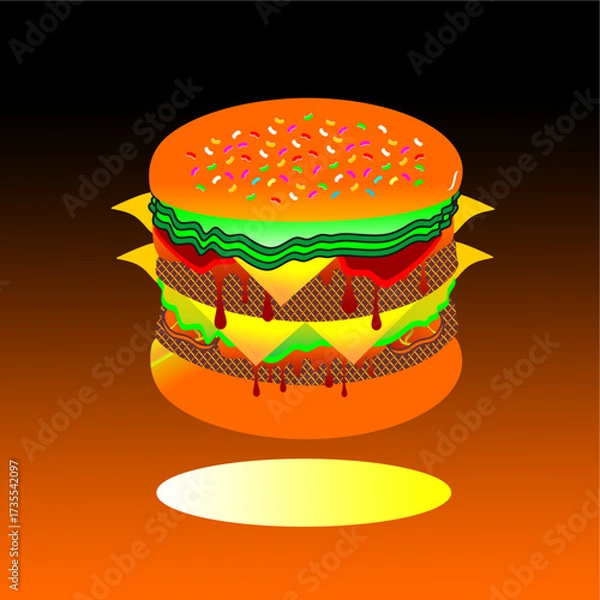 Fototapeta Colorful hamburger pattern. Colorful fast food burger pattern background. Hand drawn burger pattern with light shadow. Hand drawn burger icon. Cheeseburger or hamburger pattern.