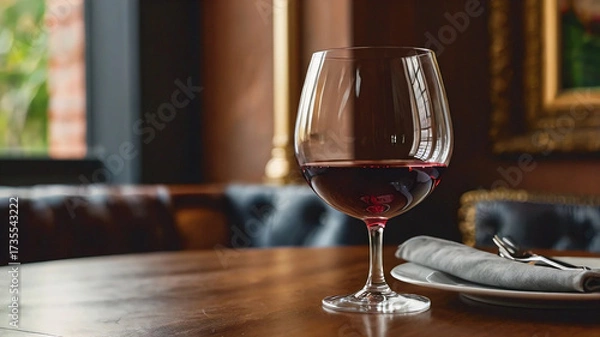 Obraz Glass of wine at dining table.