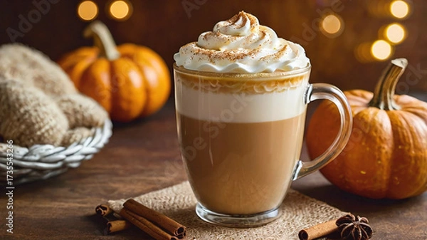 Obraz Pumpkin spice latte in a glass mug.