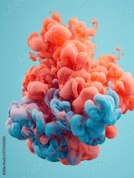 Fototapeta Colorful abstract ink cloud explosion with swirling smooth textures in vibrant pink and blue hues on a bright background
