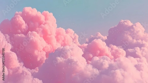 Fototapeta Pink fluffy clouds in clear sky du sunset creating a dreamy and peaceful atmosphere with soft pastel colors