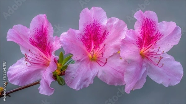 Fototapeta Close-up of vibrant pink azalea flowers with delicate petals and detailed structure on a plain background