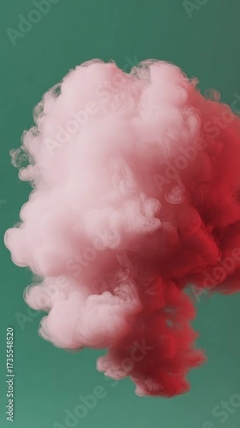 Fototapeta Bright pink smoke cloud with detailed texture drifting against a solid green background for artistic, creative, or atmospheric design purposes